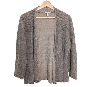 Eileen Fisher Cardigan Sweater Women Size M Open Knit Beige 100% Organic Linen